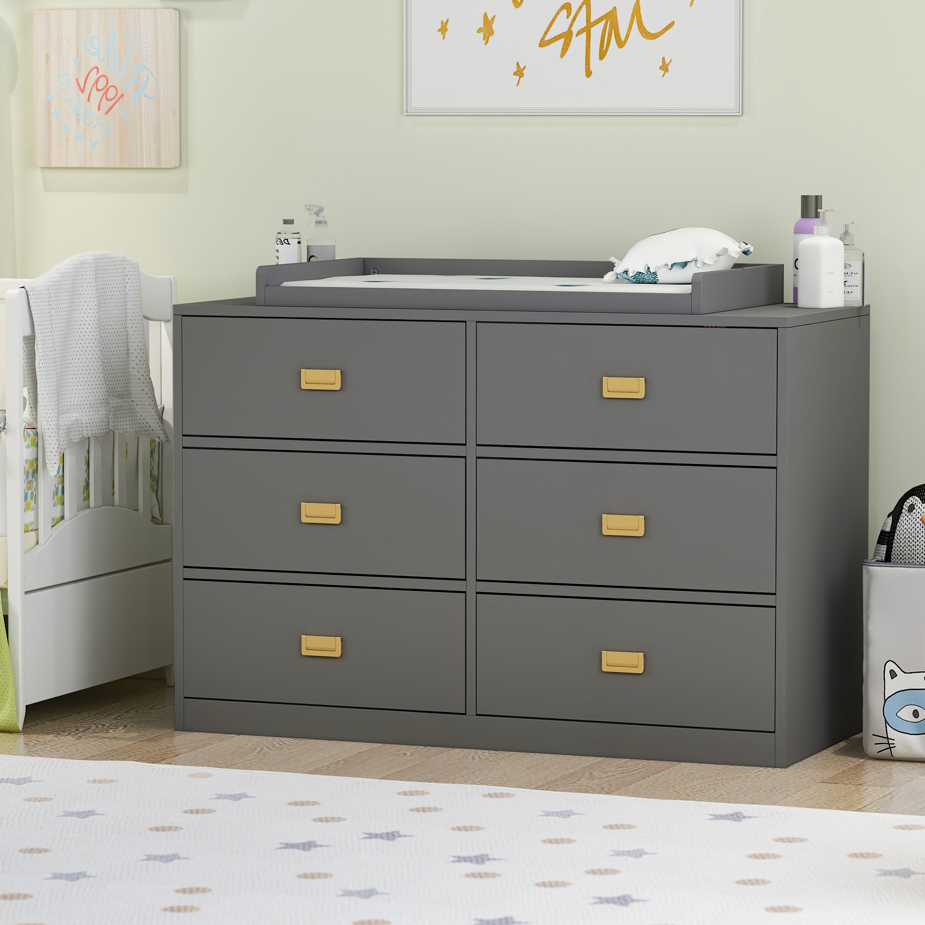 Kerrogee 6-Drawer Dresser with Changing Table - Grey - - 34640161 - Mycitystee