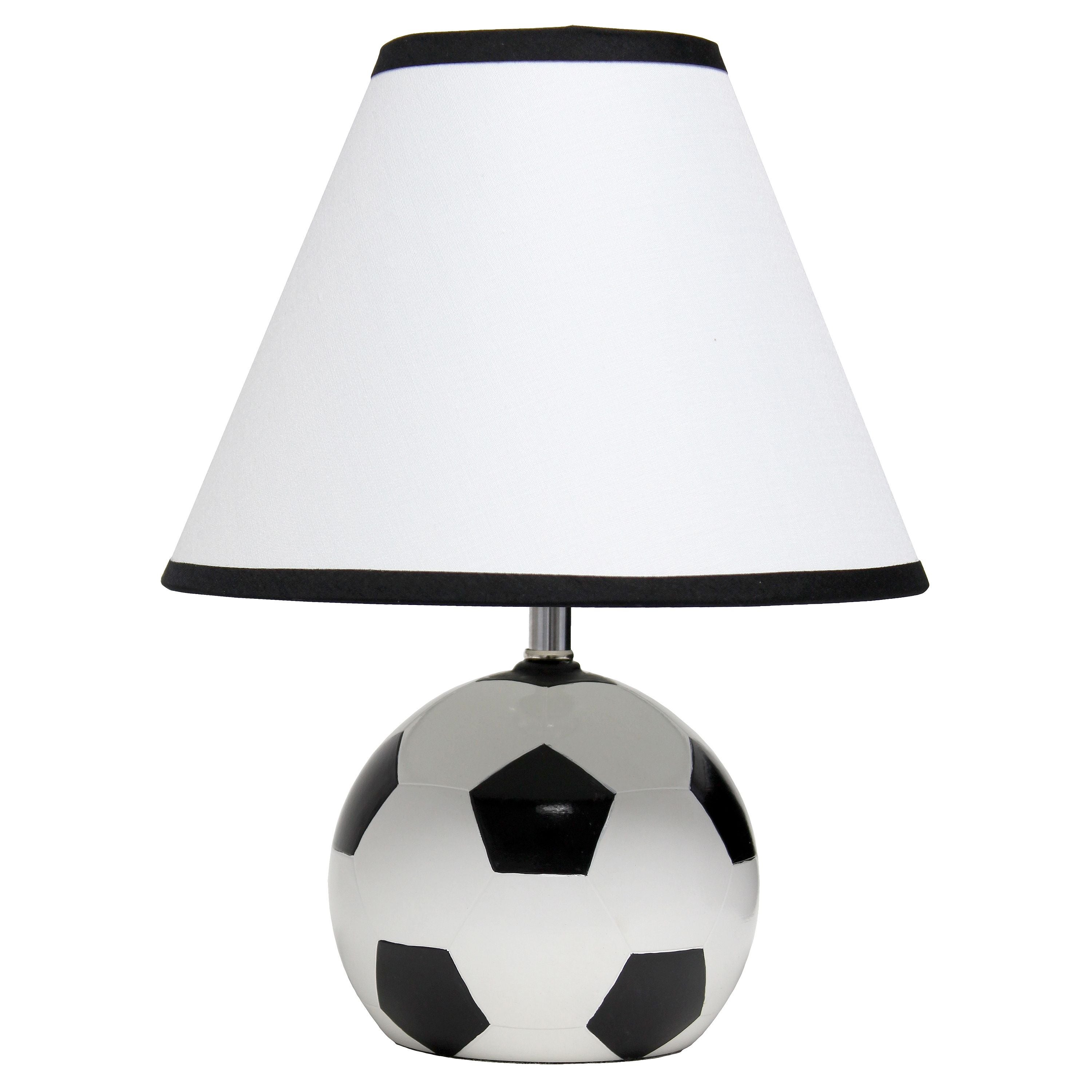 Simple Designs Athletic Sports Soccer Ball Base Ceramic Bedside Table Desk Lamp with White Empire Fabric Shade - Mycitystee