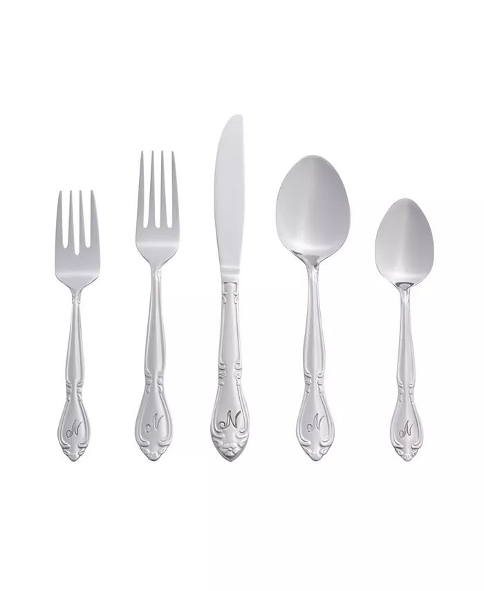 RiverRidge Home Riverridge Rose 46 Piece Monogrammed Flatware Set - N， Service for 8 - Mycitystee