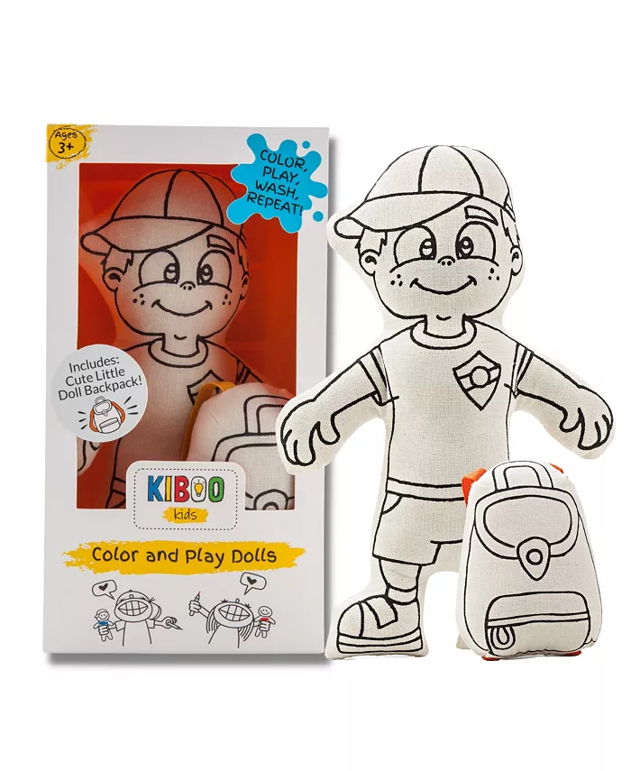 Kiboo Kids Doll and Mini Doll Backpack for Coloring - Boy with Cap (+markers) - Mycitystee