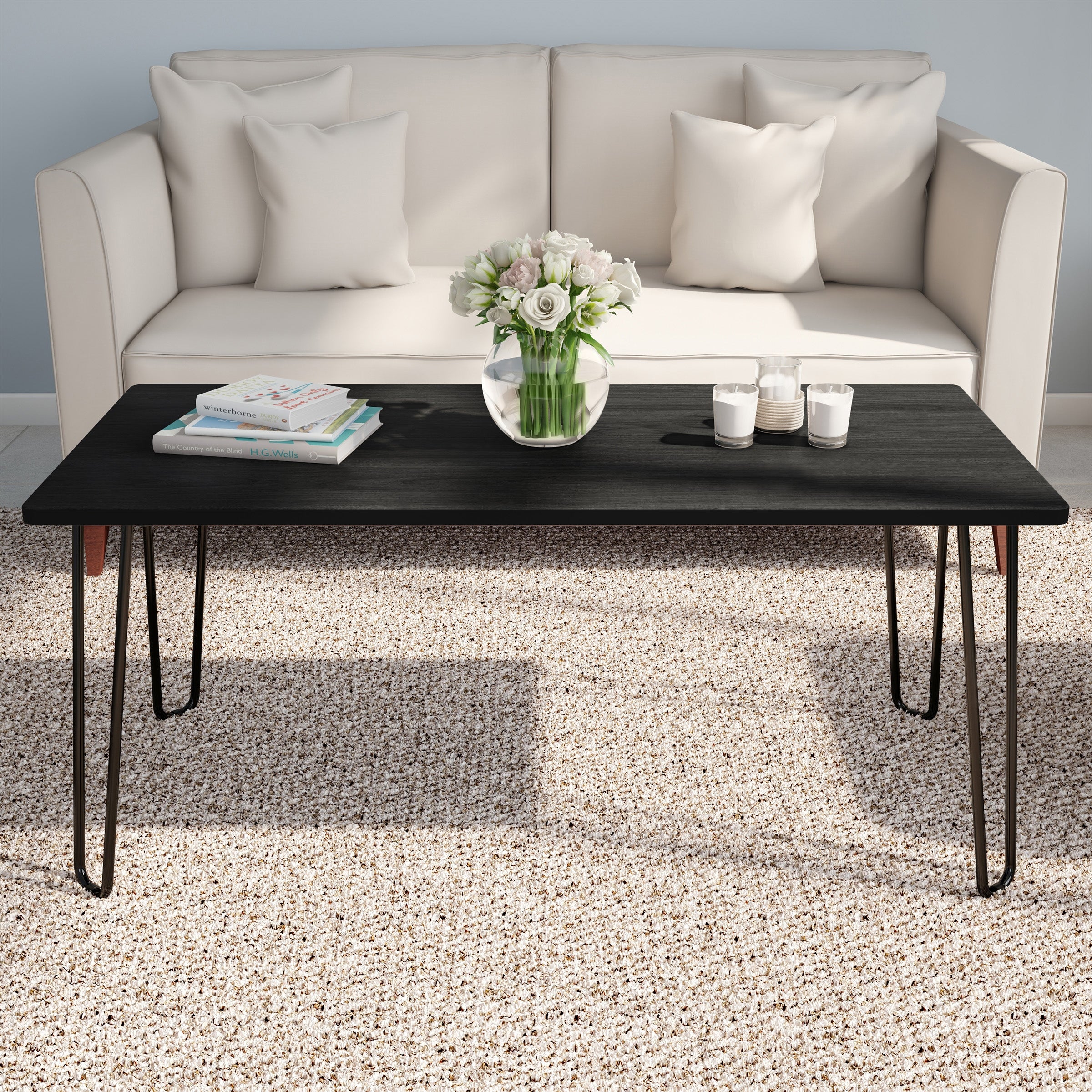 Coffee Table with Hairpin Legs by Lavish Home (Black) - Mycitystee