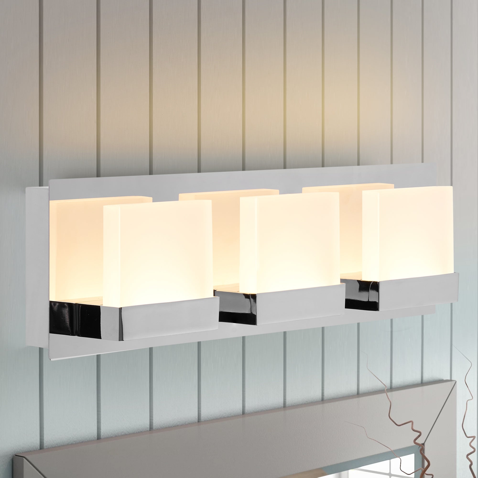 2-Light Dimmable Modern Led Chrome Bathroom Vanity Light， 3000K Warm White， 4000K Neutral White， 5000K Day Light - Mycitystee