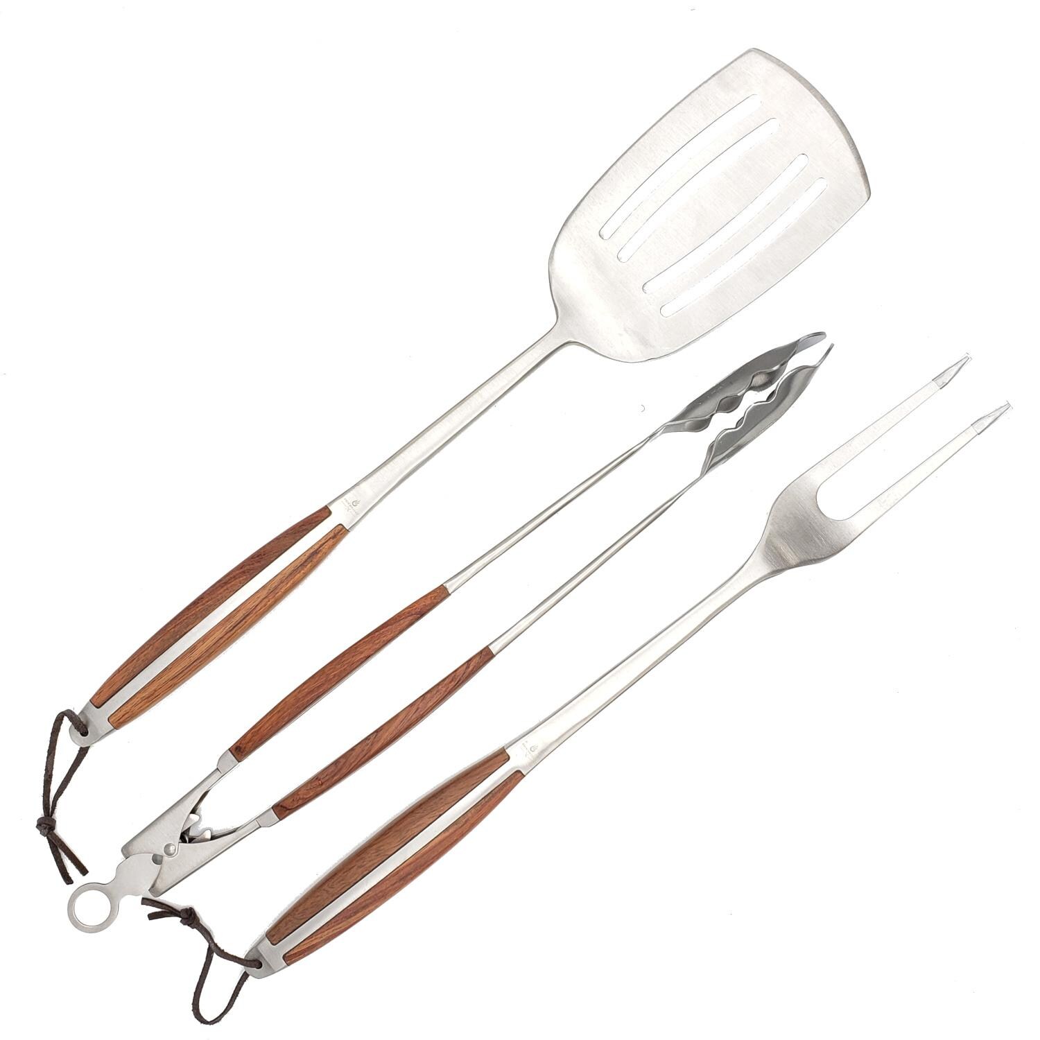 BBQ Dragon 3-Piece Luxury Stainless Steel Rosewood Tool Set - Mycitystee