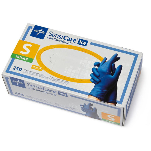 Medline Sensicare Ice Nitrile Exam Gloves， Powder-Free， Small， Blue， 250/Box (MDS6801) - Mycitystee