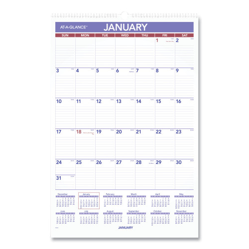 AT-A-GLANCE Monthly Wall Calendar with Ruled Daily Blocks， 15.5 x 22.75， White， 2022 (PM328) - Mycitystee