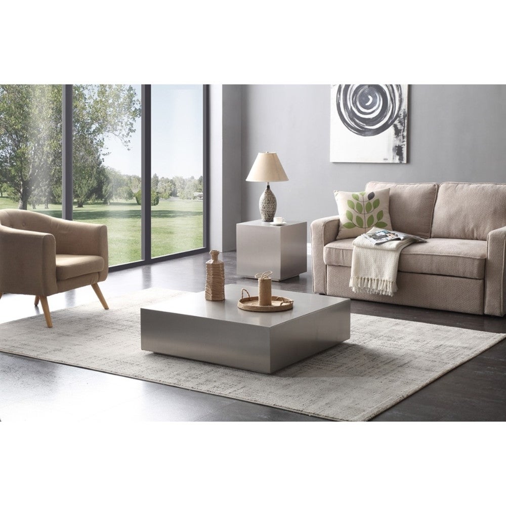 Contemporary Style Stainless Steel Coffee Table In Square Shape， Gray - Mycitystee