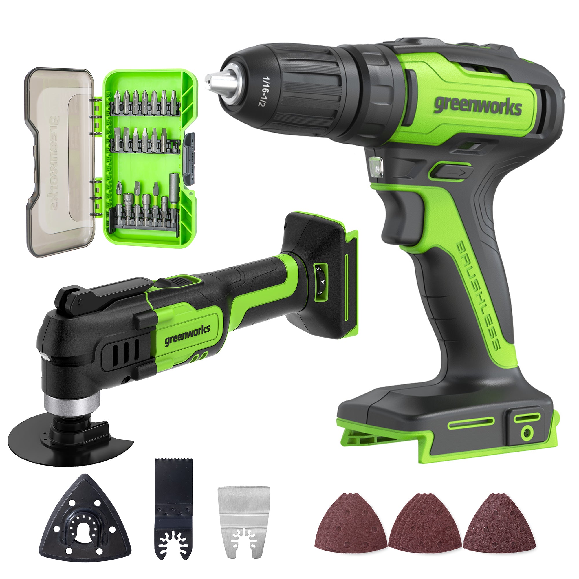 24V Drill/Driver， Multitool，  20pc Driving Set | Greenworks Tools - Mycitystee