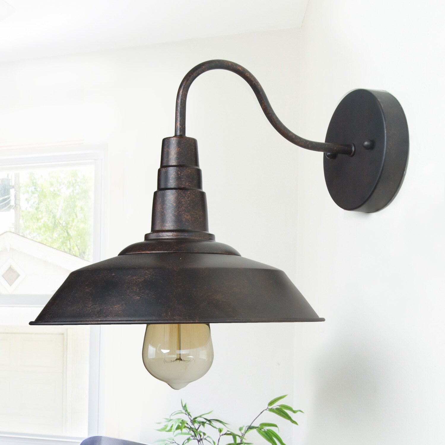 Farmhouse 1-Light Black Rust Gooseneck Wall Sconces Barn Warehouse - 10.25