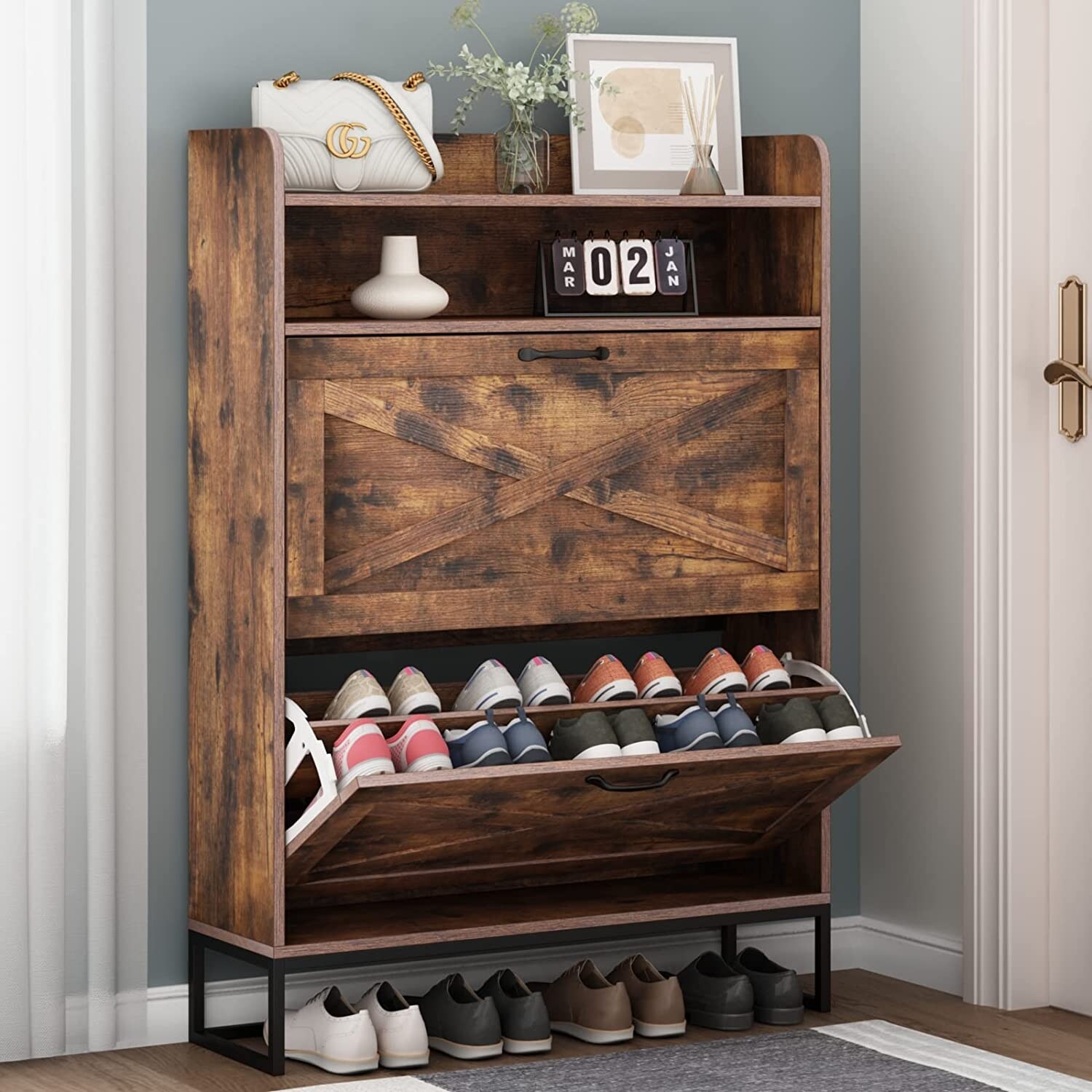 Auromie Freestanding Shoe Storage Cabinets Rustic - - 37764722 - Mycitystee
