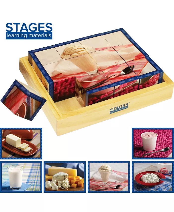 Stages Learning Materials Real Picture Dairy Wooden Cube Puzzle 12 Piece - Mycitystee