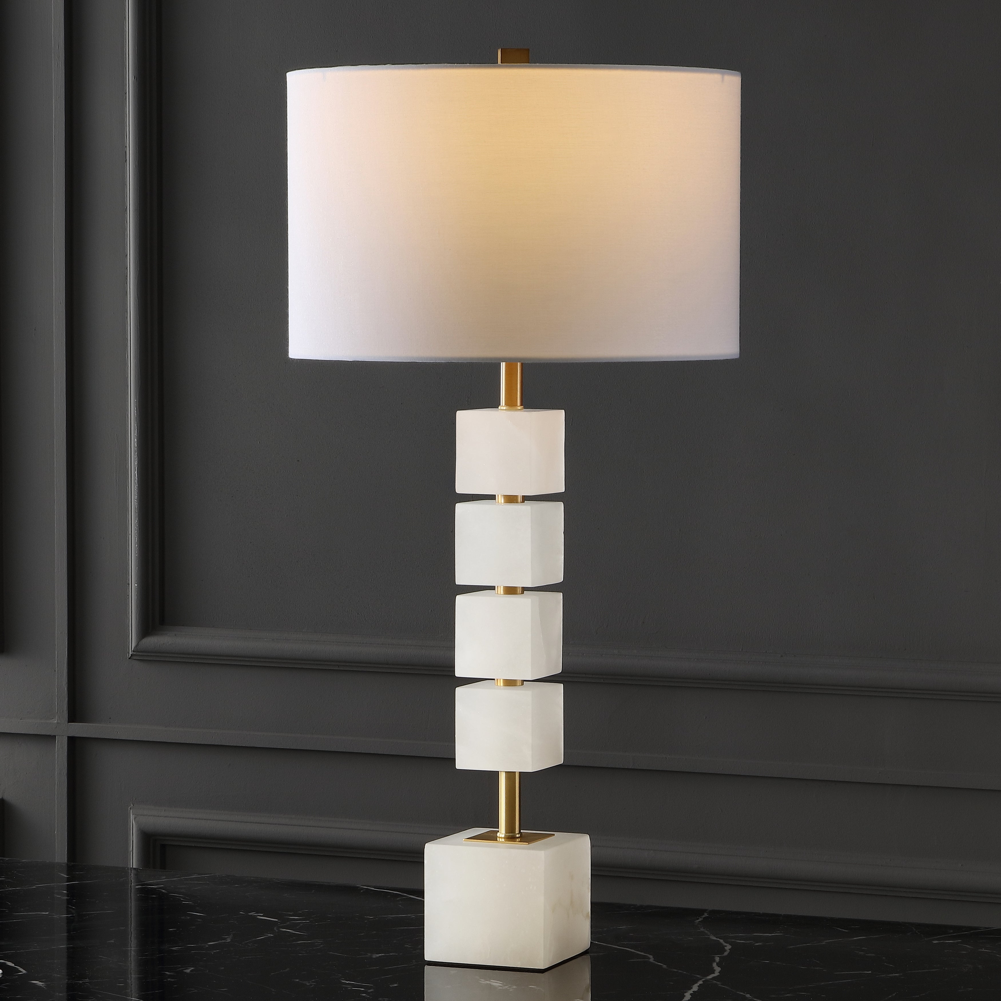 SAFAVIEH Couture Lighting 30-inch Johnny Alabaster Table Lamp - 15 IN W x 15 IN D x 30 IN H - Mycitystee