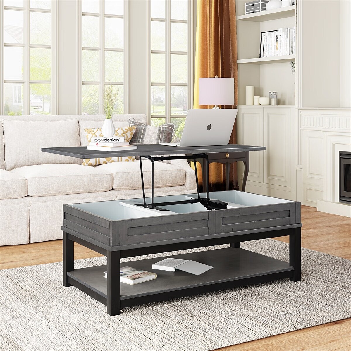 Merax Lift Top Coffee Table with Inner Storage Space and Shelf - Mycitystee