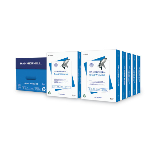 Hammermill Great White 30 Recycled Print Paper， 92 Bright， 20lb， 8.5 x 11， White， 500 Sheets/Ream， 10 Reams/Carton (86700) - Mycitystee