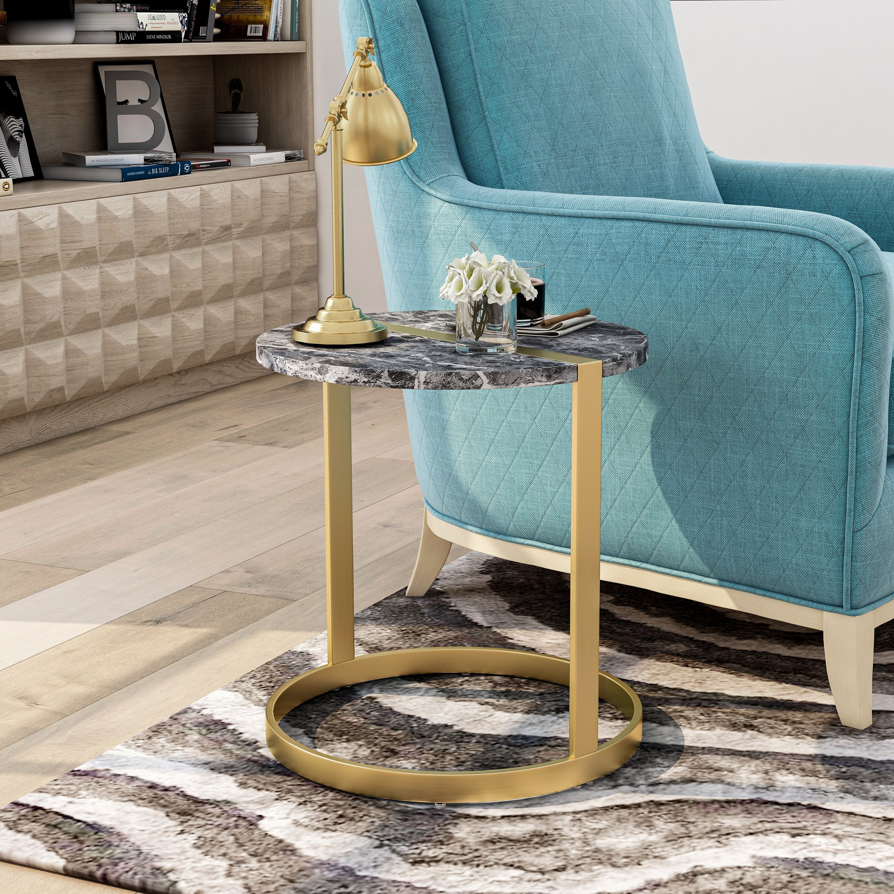 Furniture of America Vannen Contemporary 18-inch Faux Marble Side Table - Mycitystee