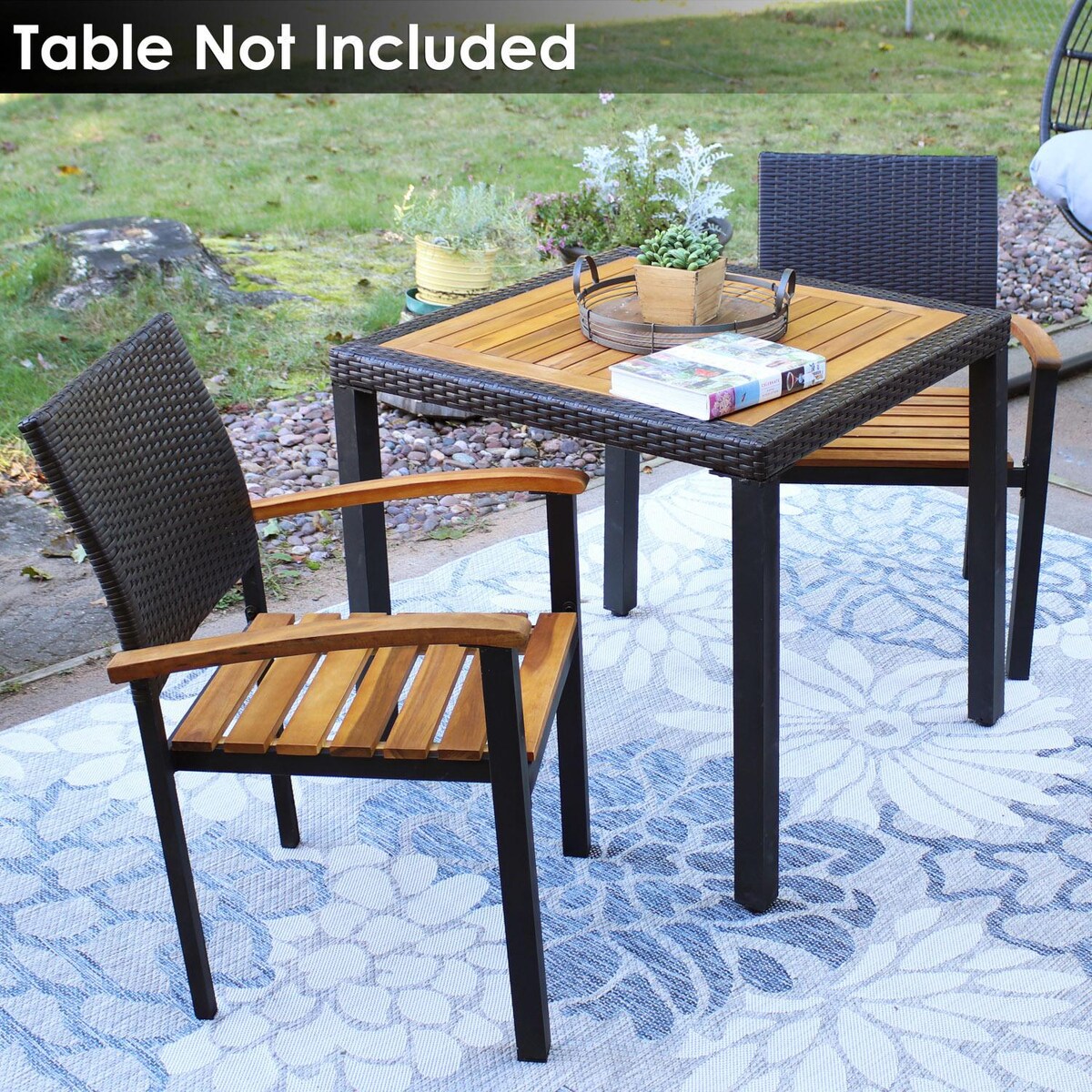 Ultimate Patio Malachi Acacia Wood and Resin Rattan Outdoor Patio Armchairs - Mycitystee