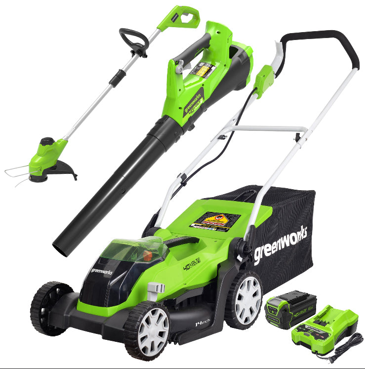 40V 14'' Lawn Mower， Axial Blower，  12'' String Trimmer Kit | Greenworks Tools - Mycitystee
