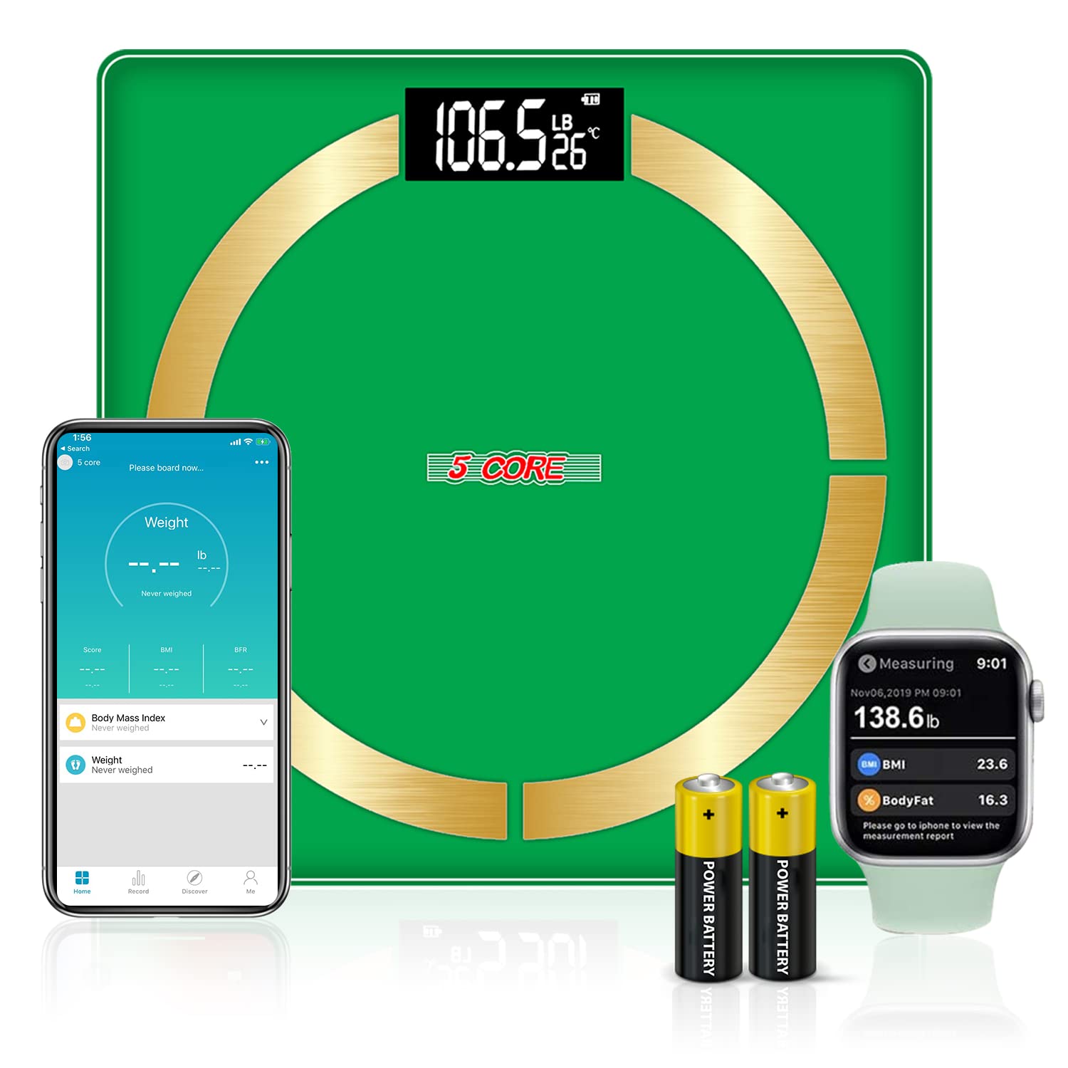 5 Core Smart Digital Scale for Body Weight and Fat Percentage, Battery Power Digital Bathroom Smart Scale Bluetooth Body Fat Scale, BMI Monitor with A - Mycitystee