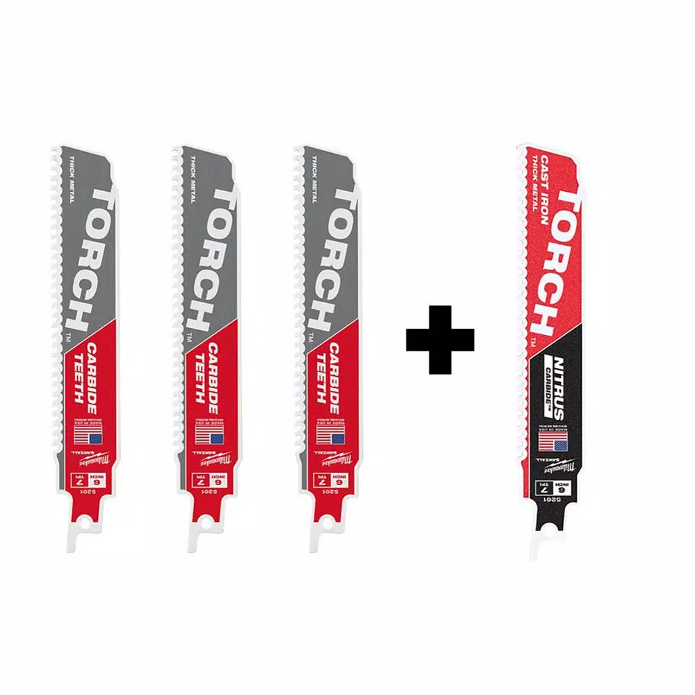 Milwaukee 6 in. 7 TPI TORCH Carbide Teeth Thick Metal Cutting SAWZALL Reciprocating Saw Blade with Nitrus Carbide Blade (4-Pack) and#8211; XDC Depot , - Mycitystee