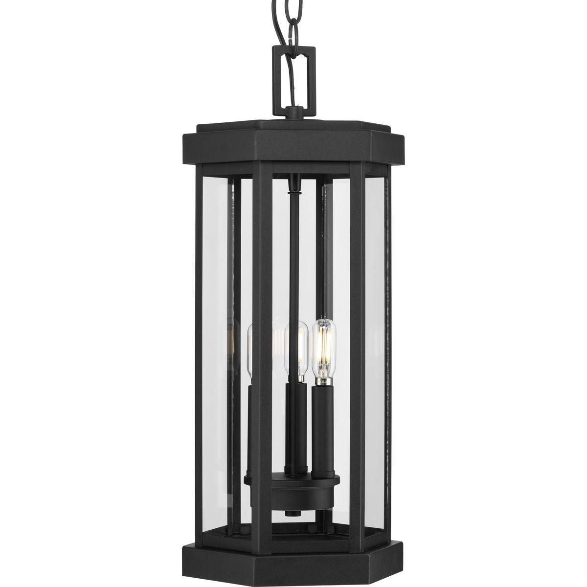 Ramsey Collection Textured Black Modern Farmhouse Outdoor Hanging Lantern - 9 in x 9 in x 21 in - Mycitystee