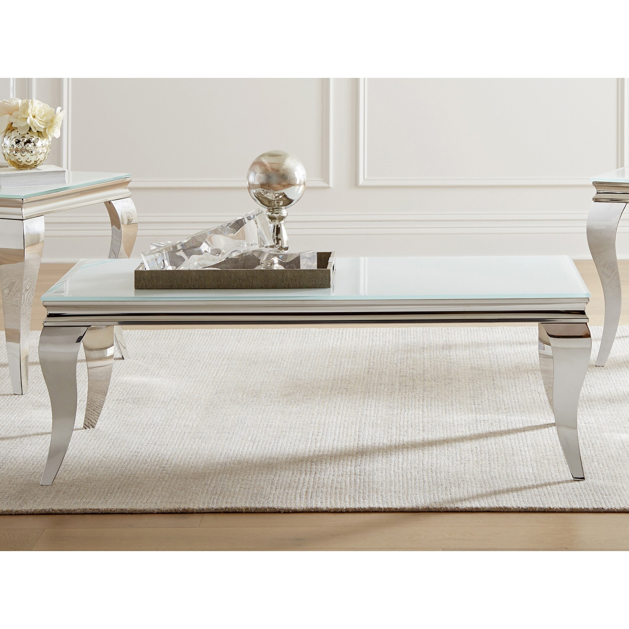 Coaster Furniture Luna White and Chrome Rectangle Coffee Table - Mycitystee