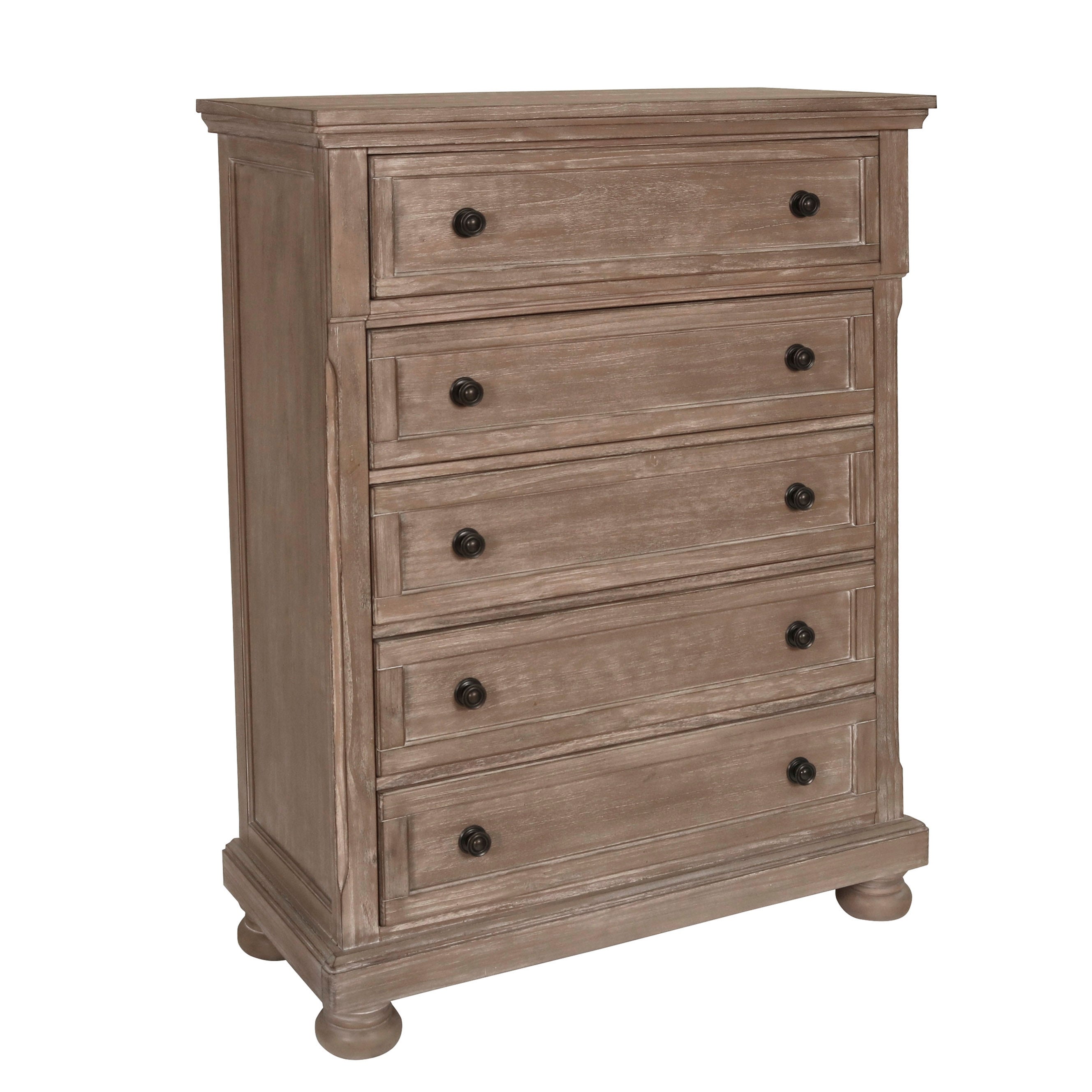 Rustic Wooden Chest with 5 Storage Drawers and Bun Feet， Distressed Brown - - 31575395 - Mycitystee