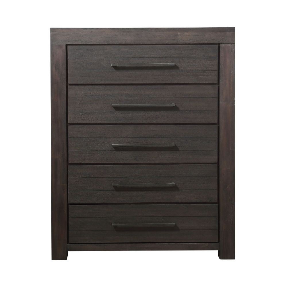Wooden Five Drawer Chest with Bronze Metal Pulls， Basalt Gray - - 30636537 - Mycitystee