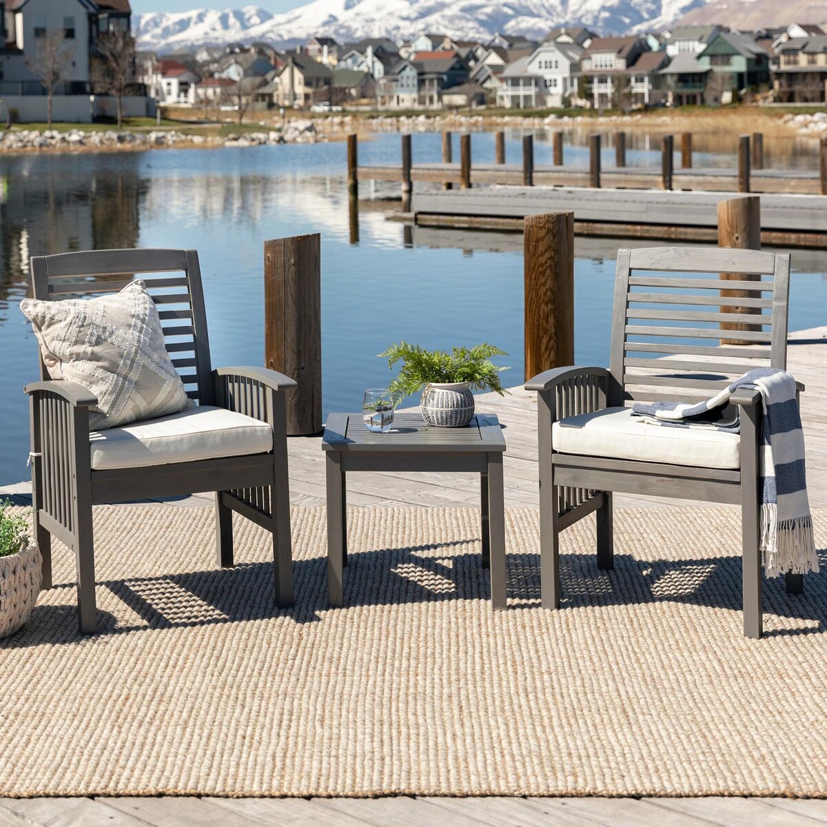 Ultimate Patio 3 Piece Acacia Patio Conversation Set W/ 20 Inch Square Side Table - Mycitystee
