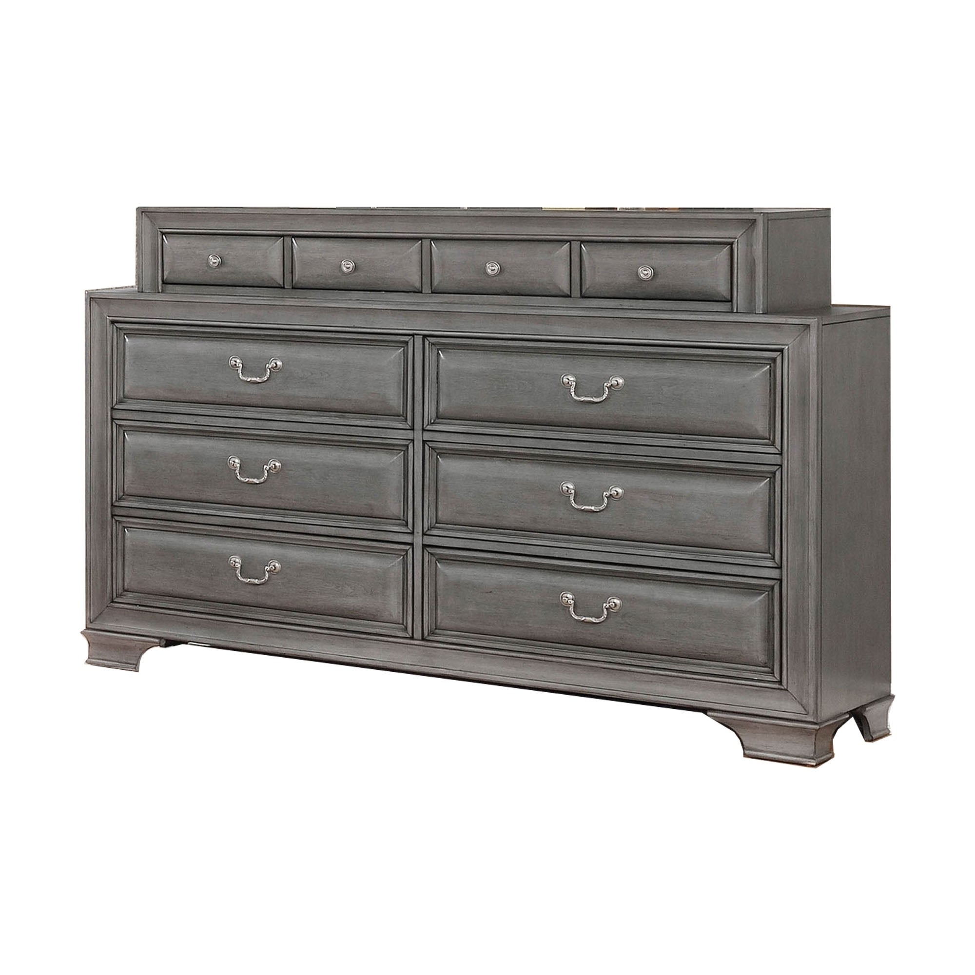 Transitional Wooden Dresser with 10 Drawers and bracket Legs， Gray - - 29800520 - Mycitystee