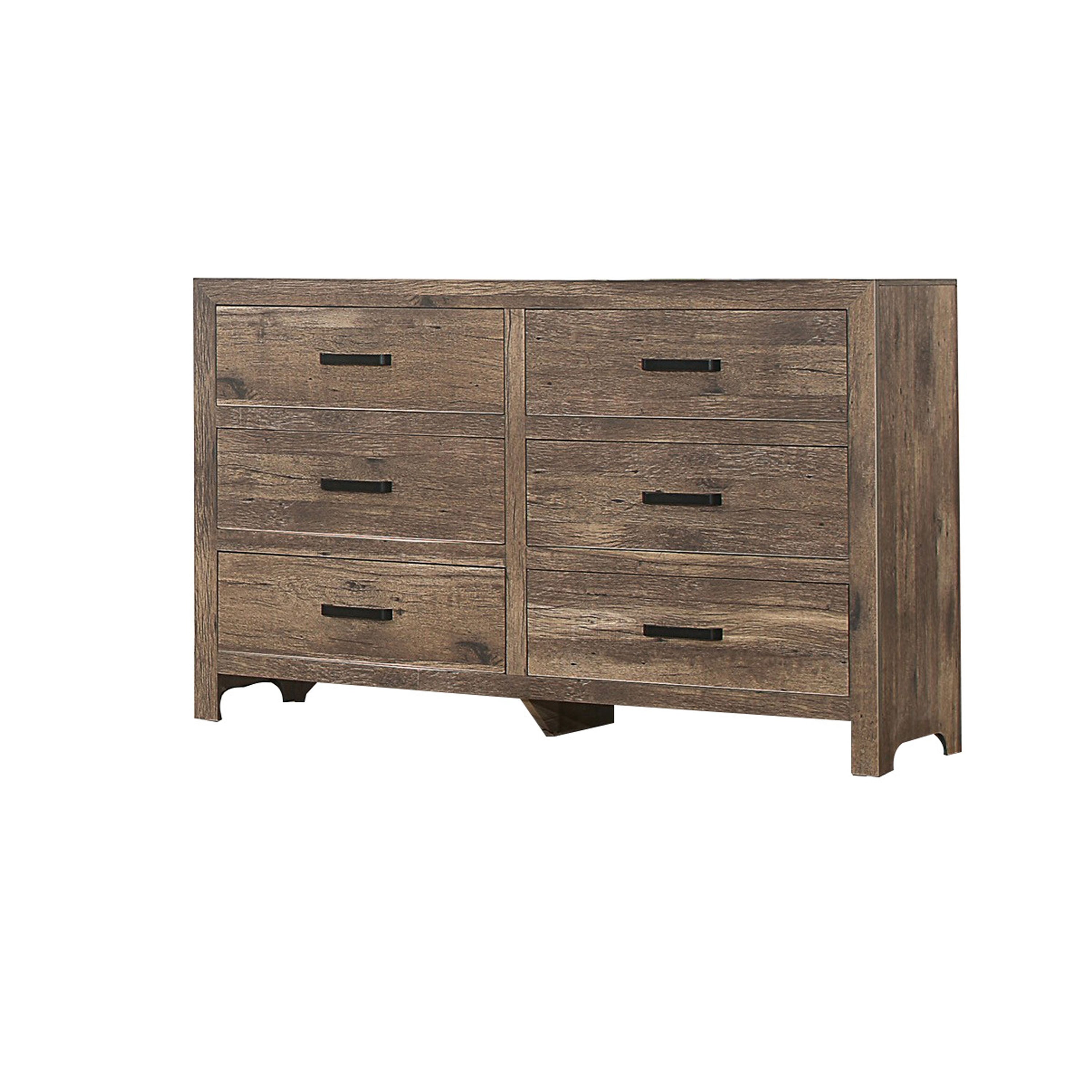 59 Inch 6 Drawer Wood Dresser， Natural Grain Details， Weathered Pine Brown - - 31624047 - Mycitystee