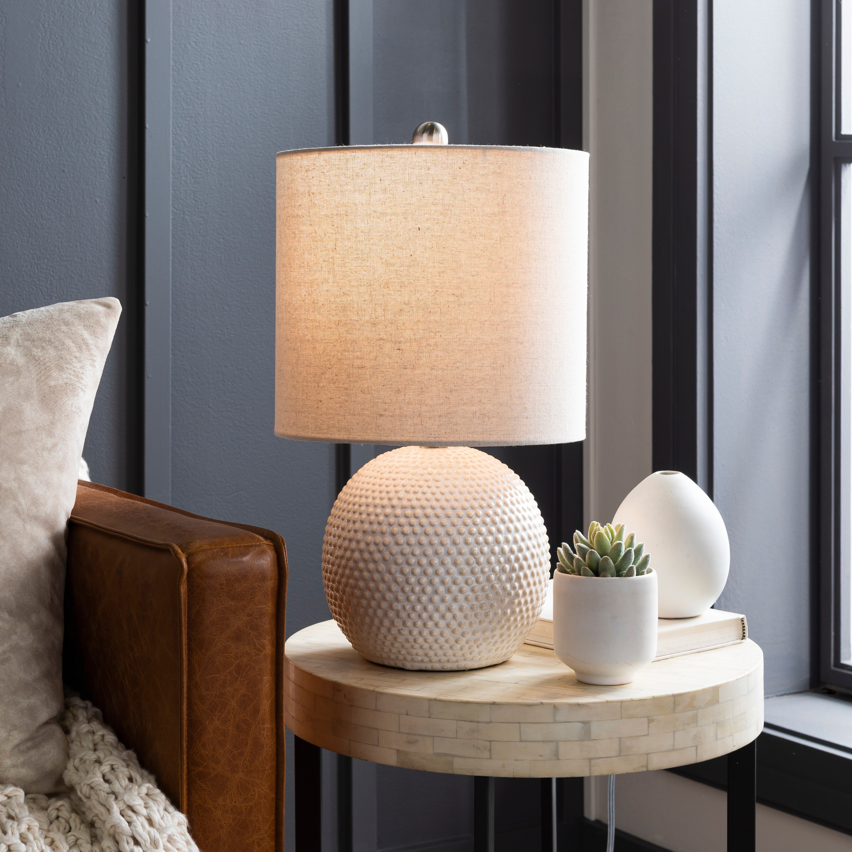 Artistic Weavers Moyra Beige Hobnail Ceramic 20-inch Table Lamp - 20