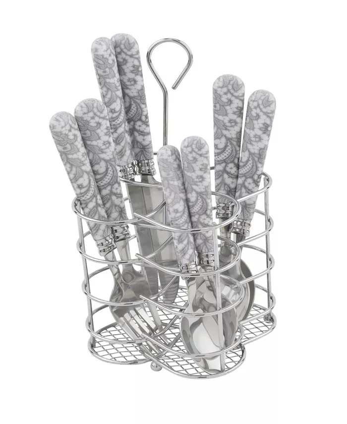 French Home Bistro Lace Overlay Stainless Steel 16 Piece Flatware Set， Service for 4 - Mycitystee