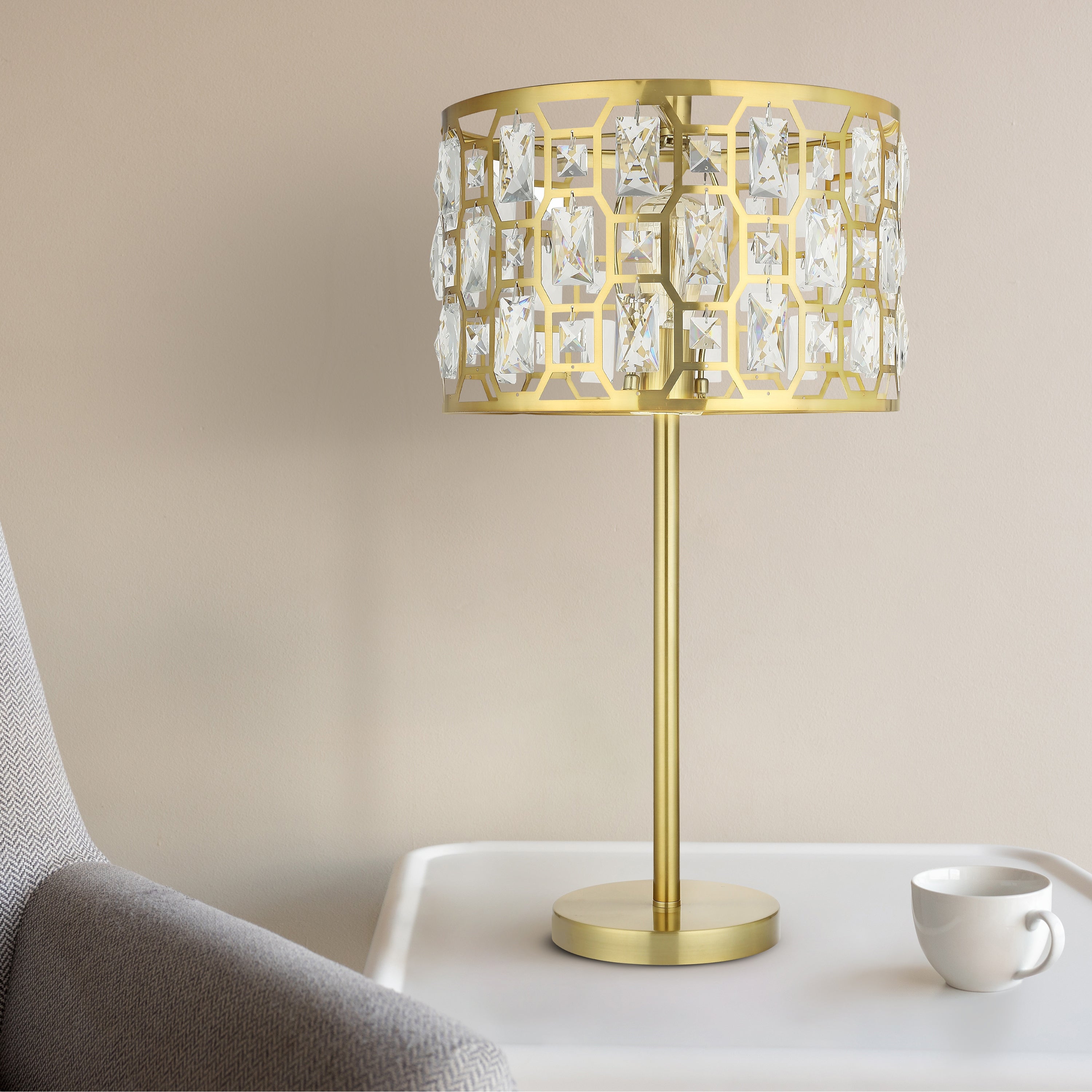 Genevieve River of Goods Gold Metal and Faceted Crystal Candlestick 26.5-Inch Table Lamp - 14