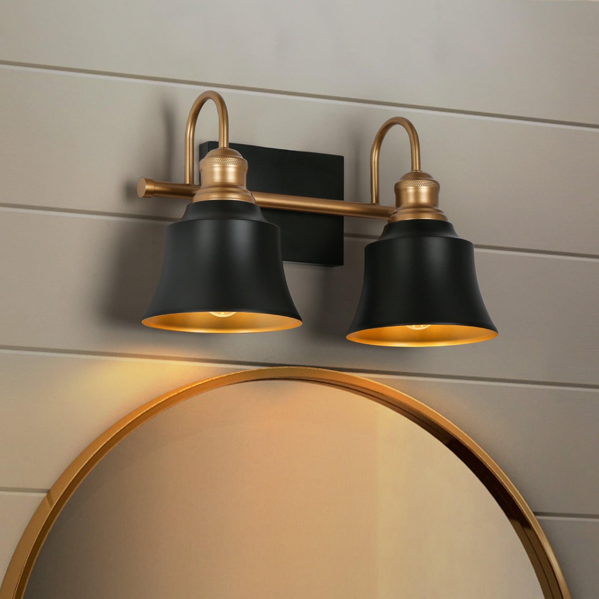 Modern Contemporary Black 2-light LED Bathroom Vanity Lights Linear Wall Lamp for Powder Room - L14.6