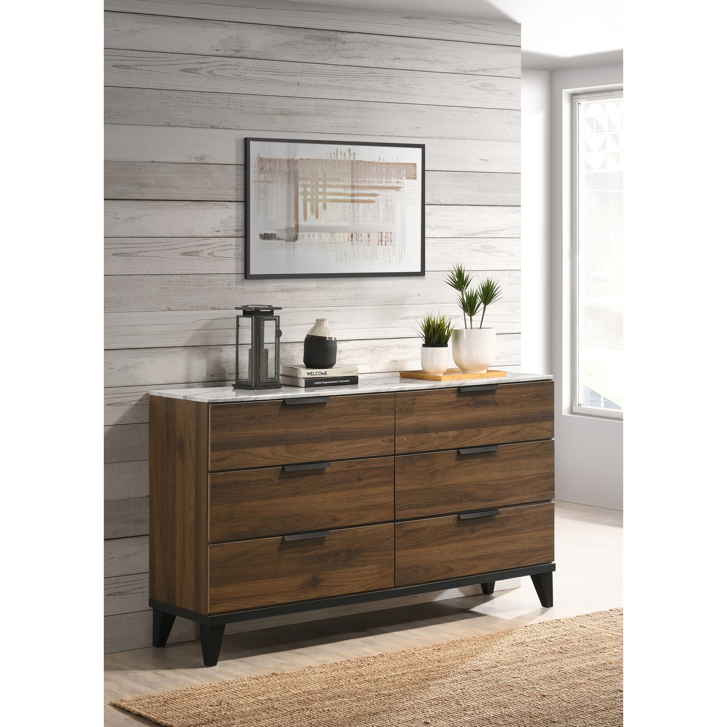 Christo Walnut Brown 6-drawer Faux Marble Top Dresser - - 36965178 - Mycitystee