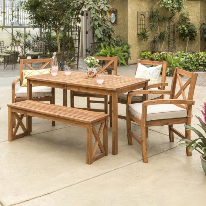 Ultimate Patio Camille Way 6 Piece Acacia Patio Dining Set W/ 60 X 32 Inch Rectangular Table - Mycitystee