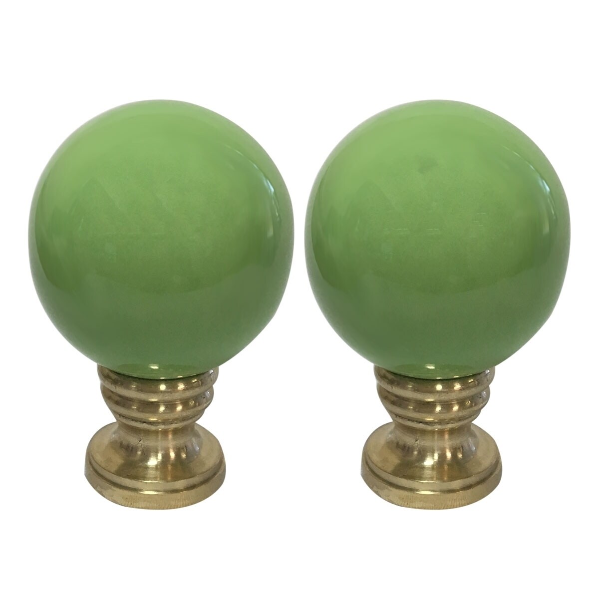 Royal Designs Ceramic Sphere Lime Green Lamp Finial with Polished Brass Base - Mycitystee