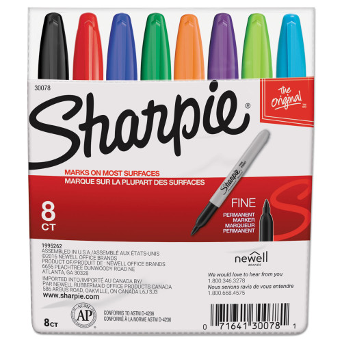 Sharpie Fine Tip Permanent Marker， Assorted Colors， 8/Set (30078) - Mycitystee