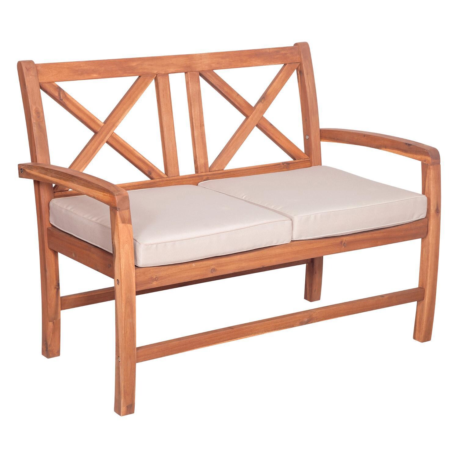 Ultimate Patio Camille Way Acacia Patio Loveseat W/ Natural Cushions - Mycitystee