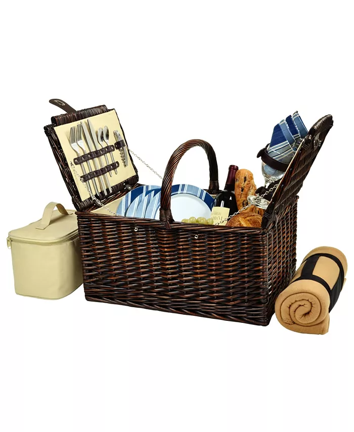 Picnic At Ascot Buckingham Willow Picnic Basket with Blanket - Service for 4 - Mycitystee