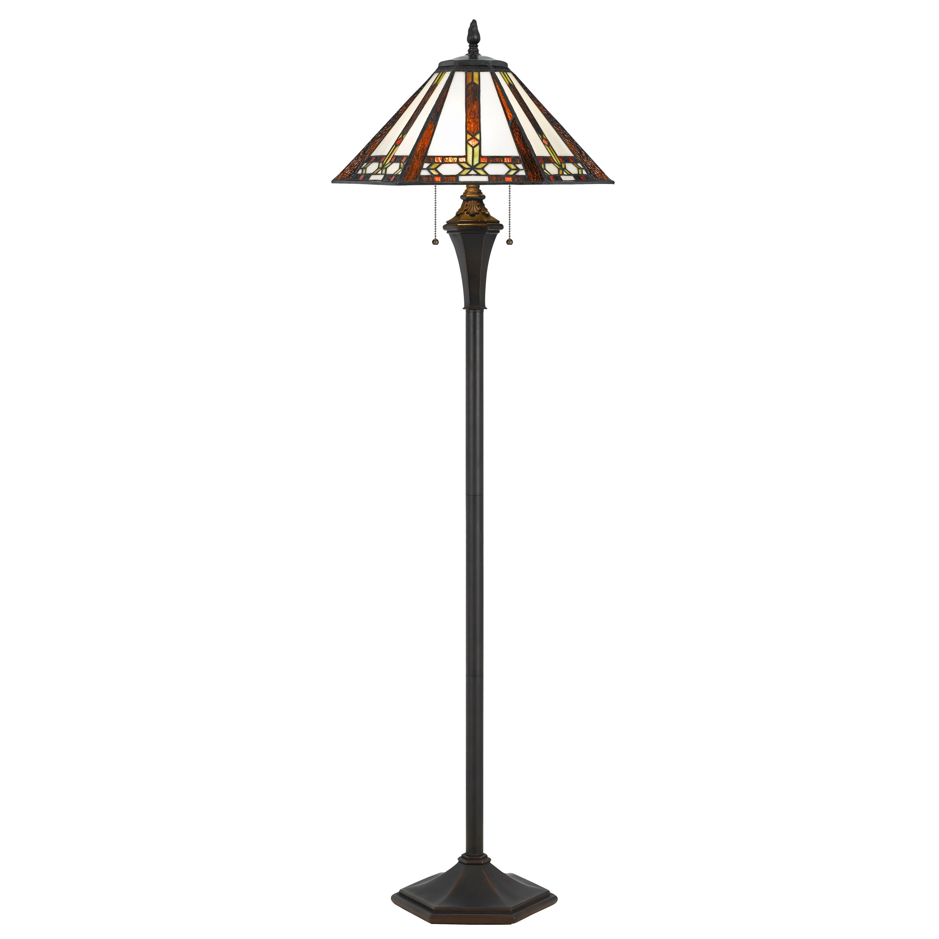 Flared Glass Shade Floor Lamp with Pattern and Stalk Support， Multicolor - Mycitystee