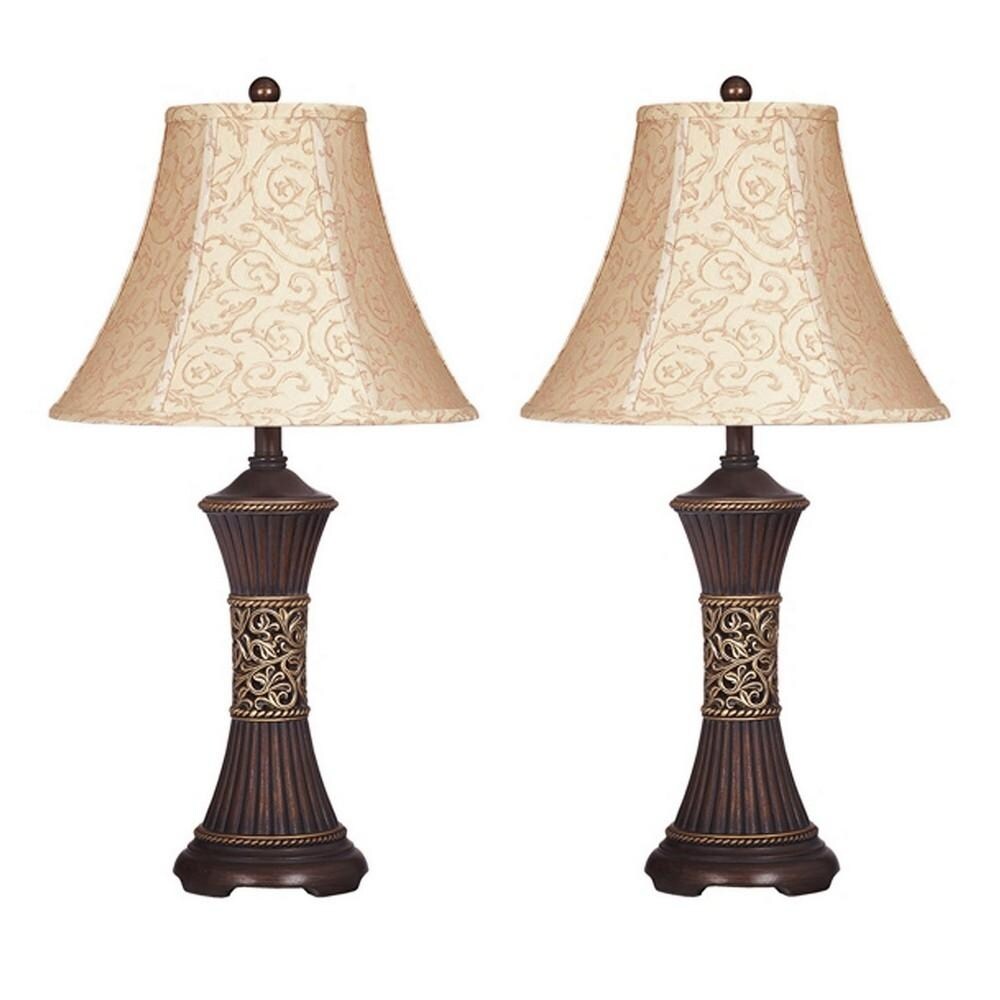 Bell Shape Fabric Shade Table Lamp with Ribbed Base - 28.5 H x 15.63 W x 15.63 L Inches - Mycitystee