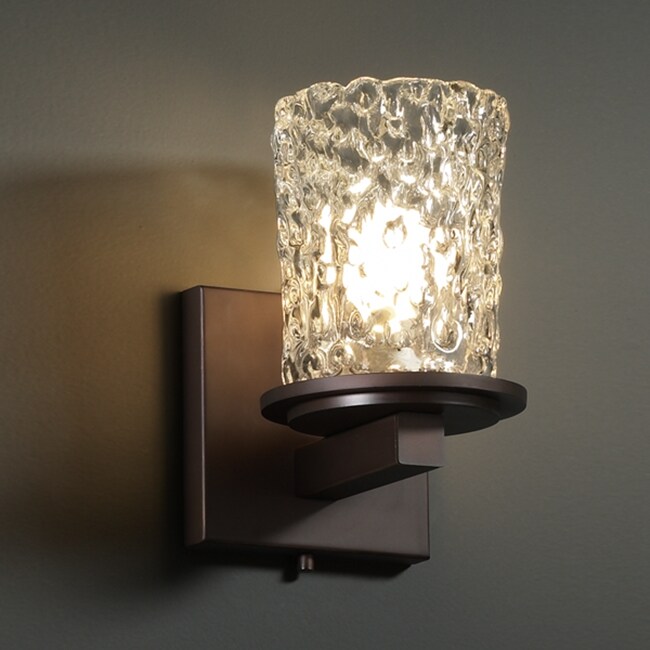 Justice Design Veneto Luce Dakota 1-light Dark Bronze Wall Sconce， Clear Textured Cylinder - Rippled Rim Shade - Mycitystee