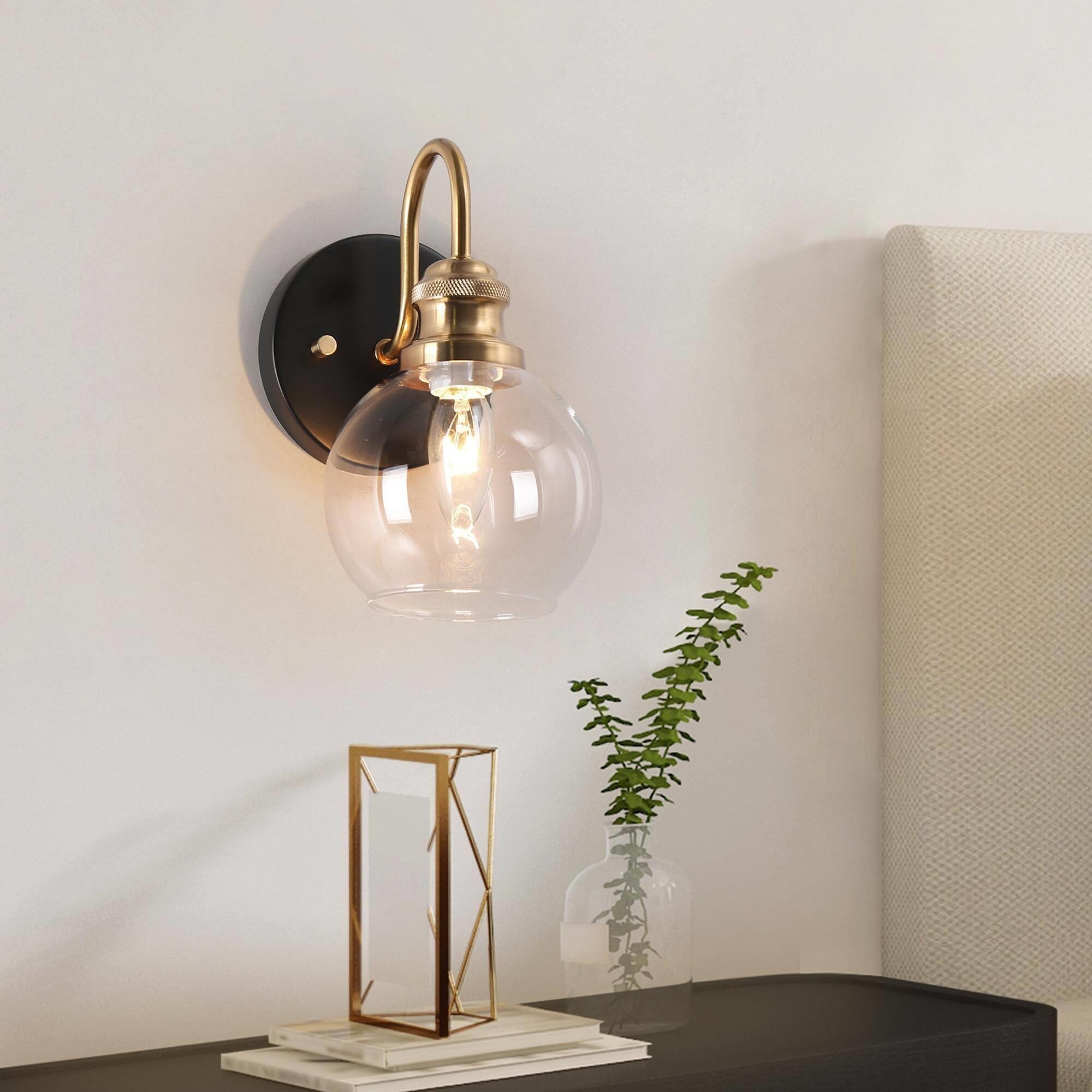 Mid-Century Modern Wall Sconce Lighting with Round Glass Bathroom Gold Vanity Lights - 5