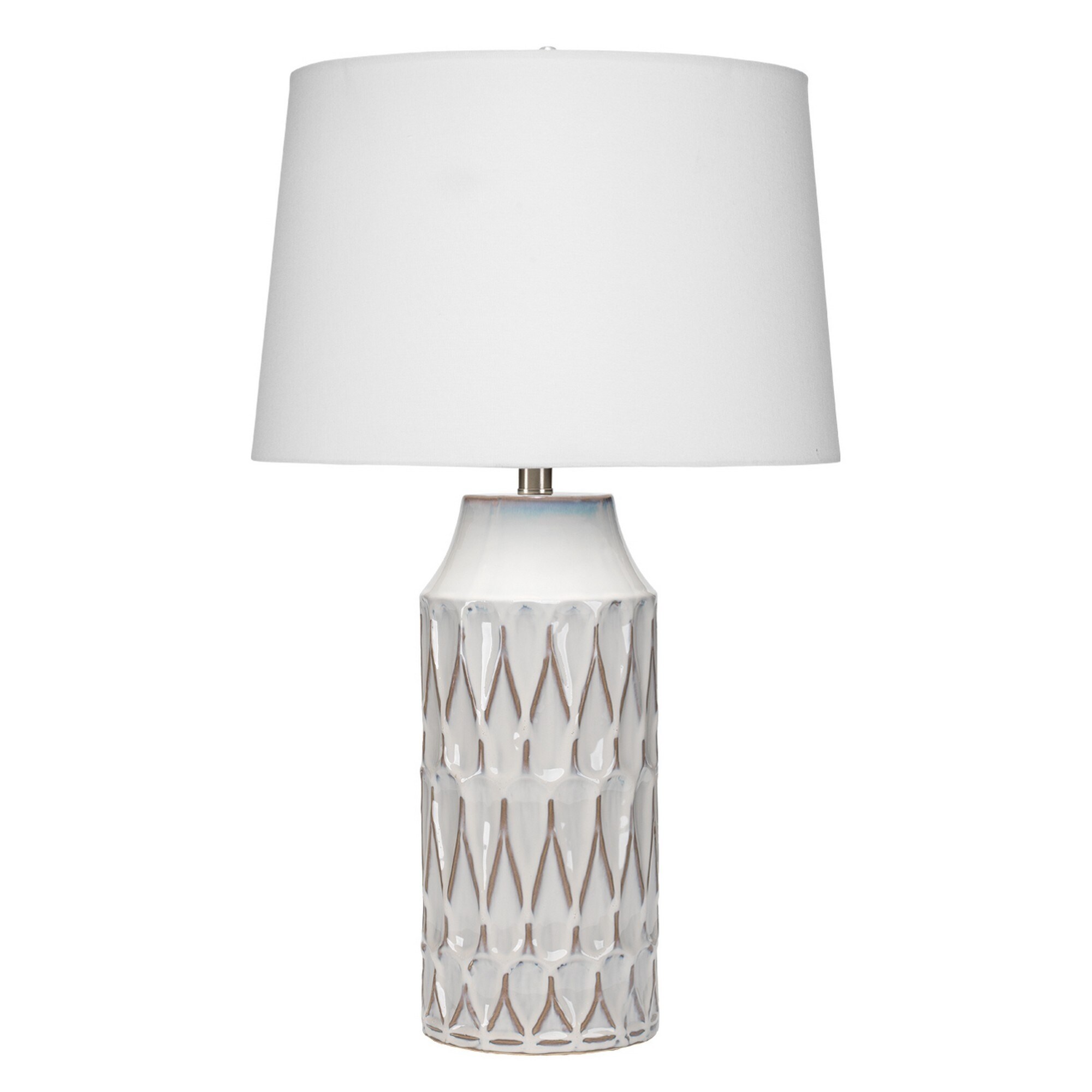 Ceramic Table Lamp with Harlequin Patterned Design， White - Mycitystee