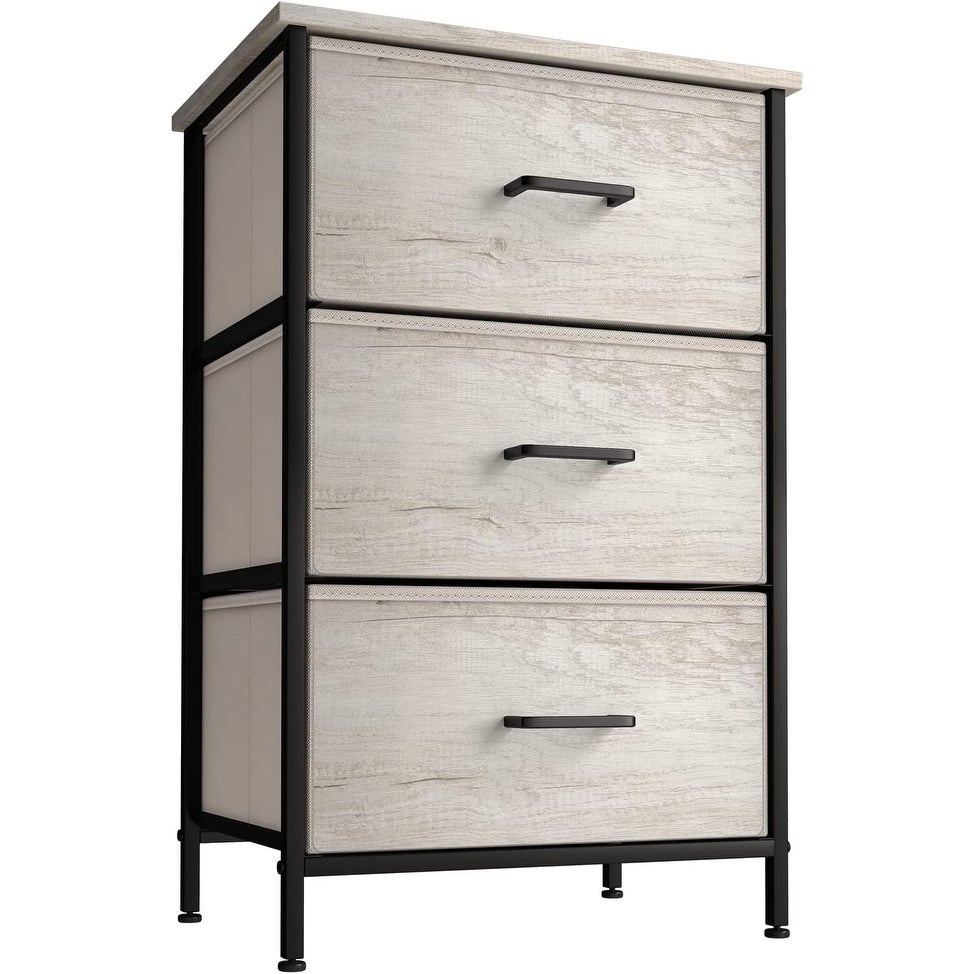 Sorbus Greige Nightstand Dresser with 3 Faux Wood Fabric Bin Drawers - - 36778943 - Mycitystee