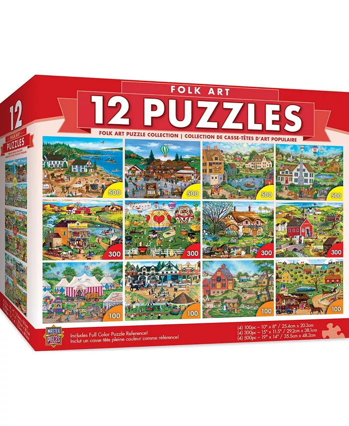 MasterPieces Puzzles MasterPieces 12 Pack Jigsaw Puzzles - Folk Art 12-Pack Bundle - Mycitystee