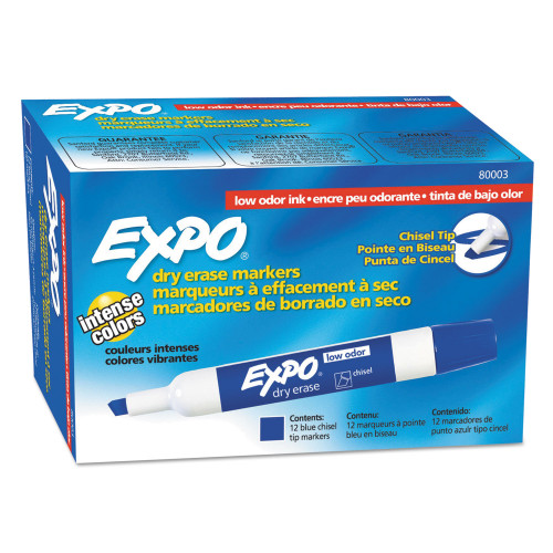 EXPO Low-Odor Dry-Erase Marker， Broad Chisel Tip， Blue， Dozen (80003) - Mycitystee