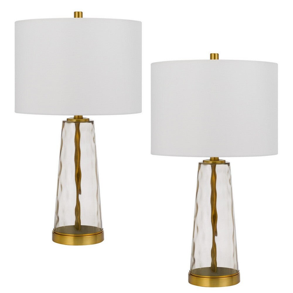 26 Inch Modern Accent Table Lamp Set of 2， Clear Glass Base， Antique Brass - 26 H x 13 W x 13 L Inches - Mycitystee
