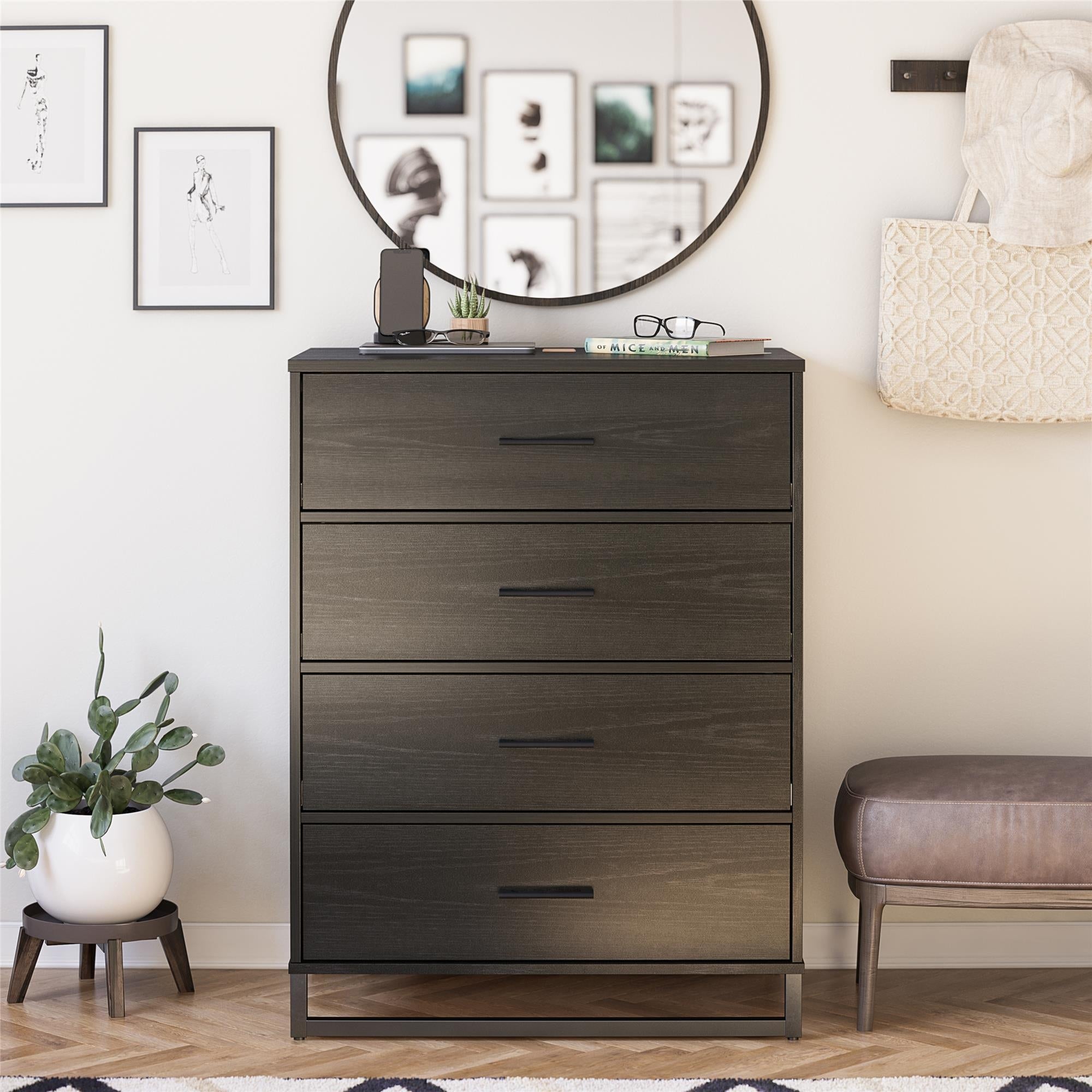 Ameriwood Home Fulton Black Oak 4 Drawer Dresser - - 36182997 - Mycitystee