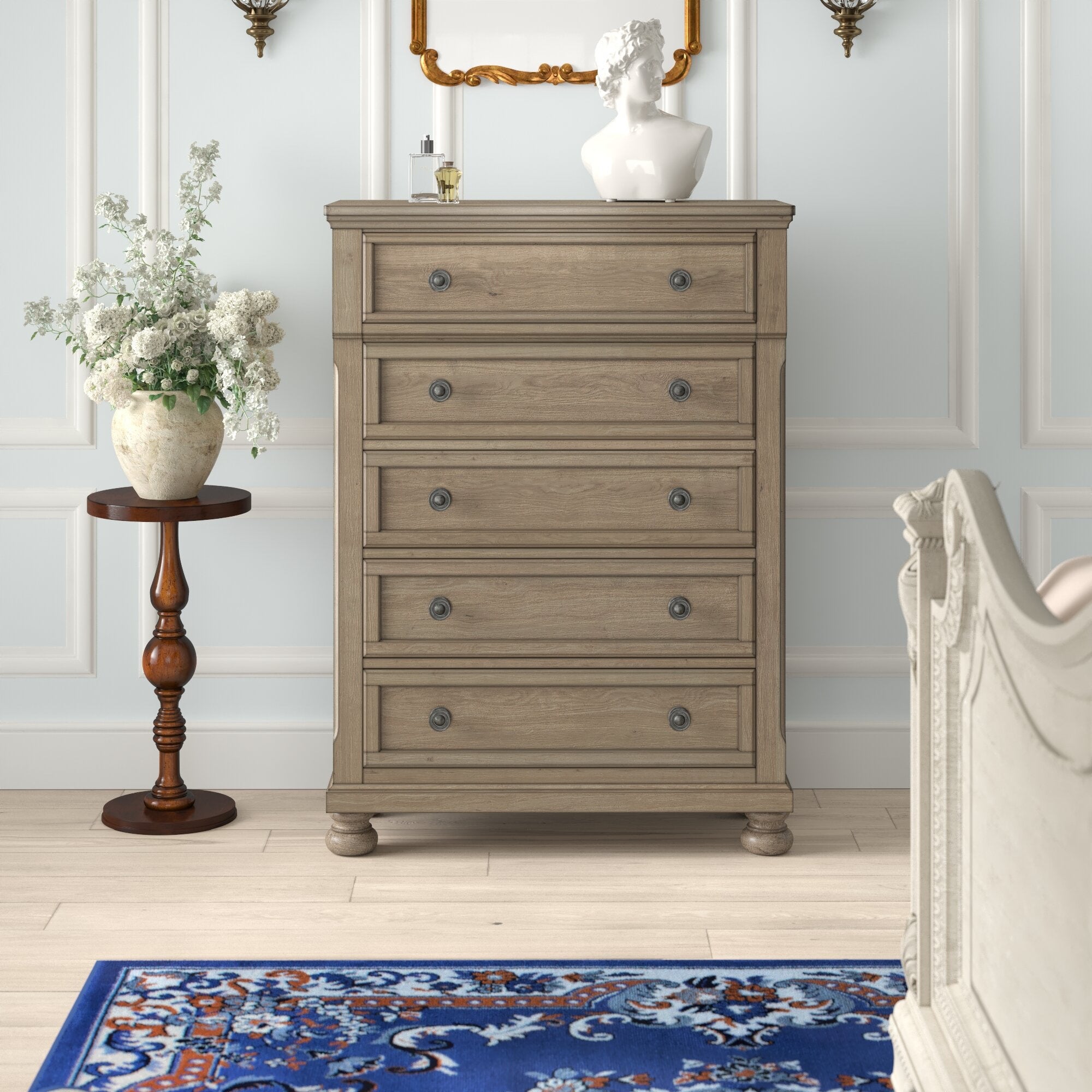 Bedroom Chest 1pc Wire Brushed Gray Finish Birch Veneer Drawers Chest - - 35903200 - Mycitystee